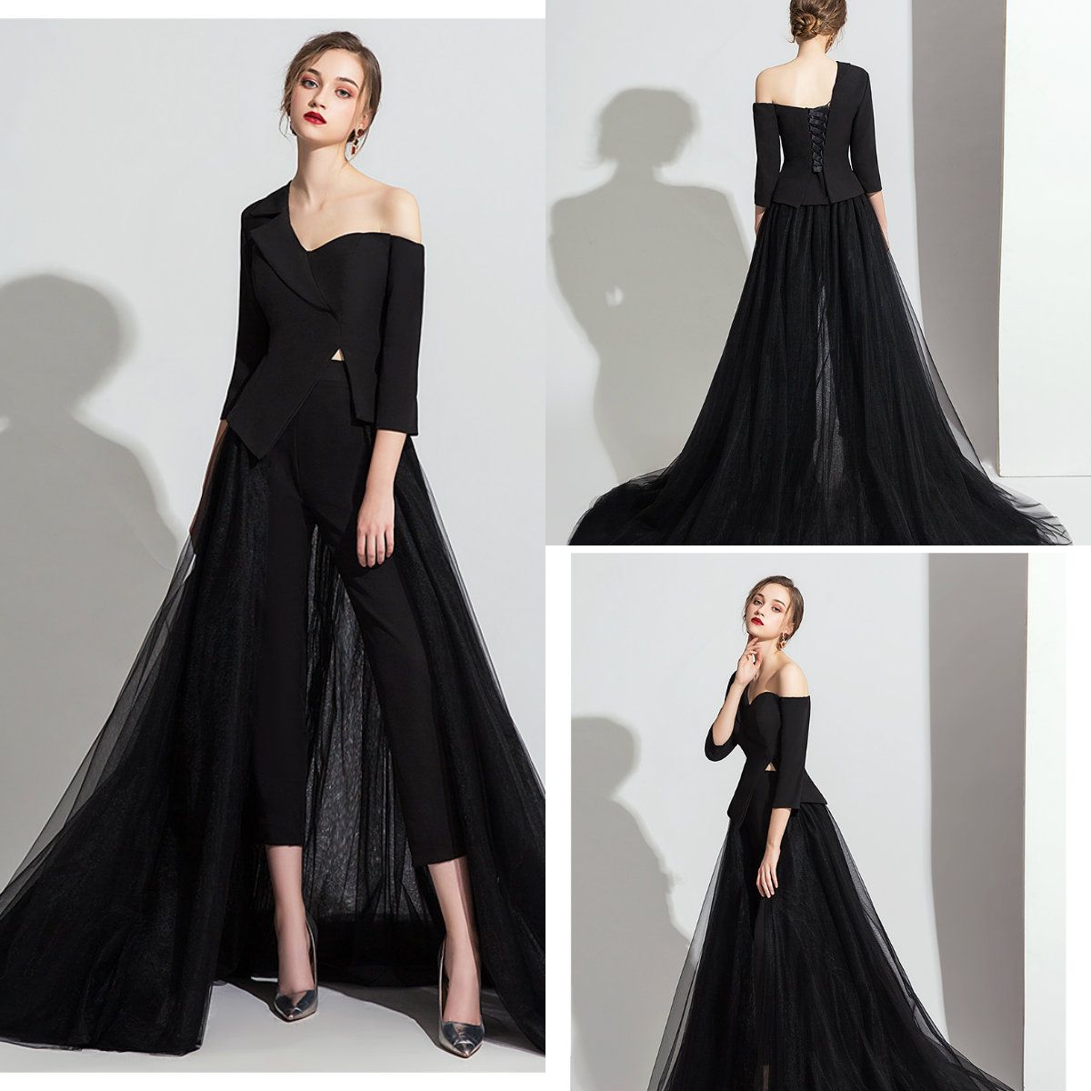 19 Black Women Jumpsuits Prom Dresses Two Pieces Overskirts Formal Evening Gowns Party Wear Cheap Red Carpet Dress Pant Suits From Faiokaver 114 05 Dhgate Com