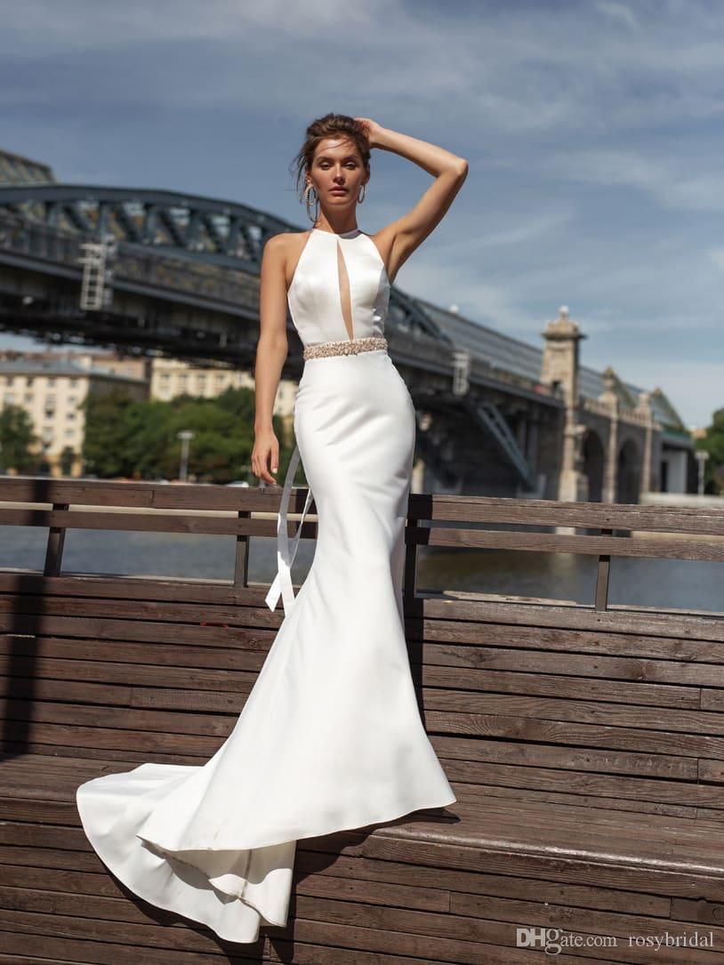 halter satin wedding dress