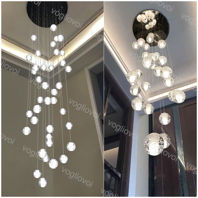 Crystal kroonluchter verlichting glazen bal met bubble 2m opknoping g4 110v 220V voor indoor trap bar droplight woonkamer corridor hotel lobby DHL
