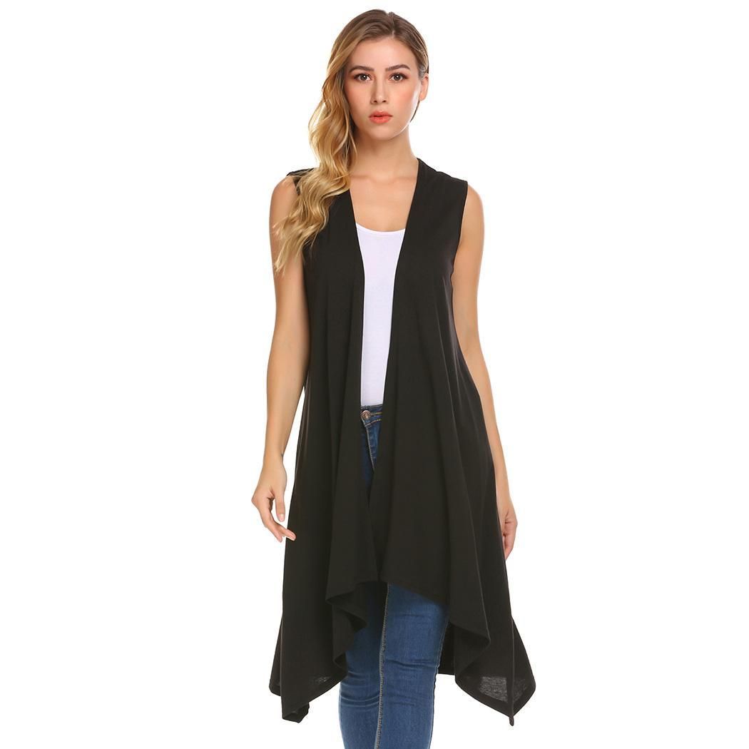 WOMEN LADIES WATERFALL OPEN FRONT THIN CARDIGAN ASYMMETRIC AUTUMN TOPS LOOSE USA