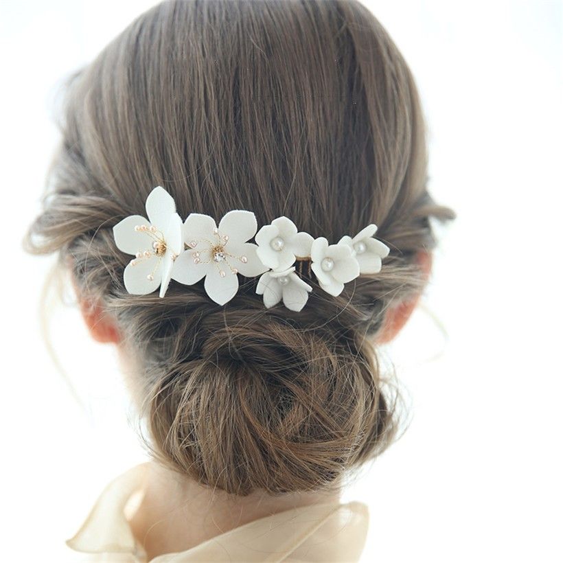 Wedding White Flower Hair Comb Sticks Bridal Bridesmaid Headpiece