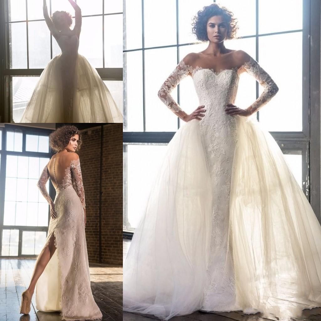 2020 Pnina Tornai Vintage Split Mermaid Wedding Dresses With