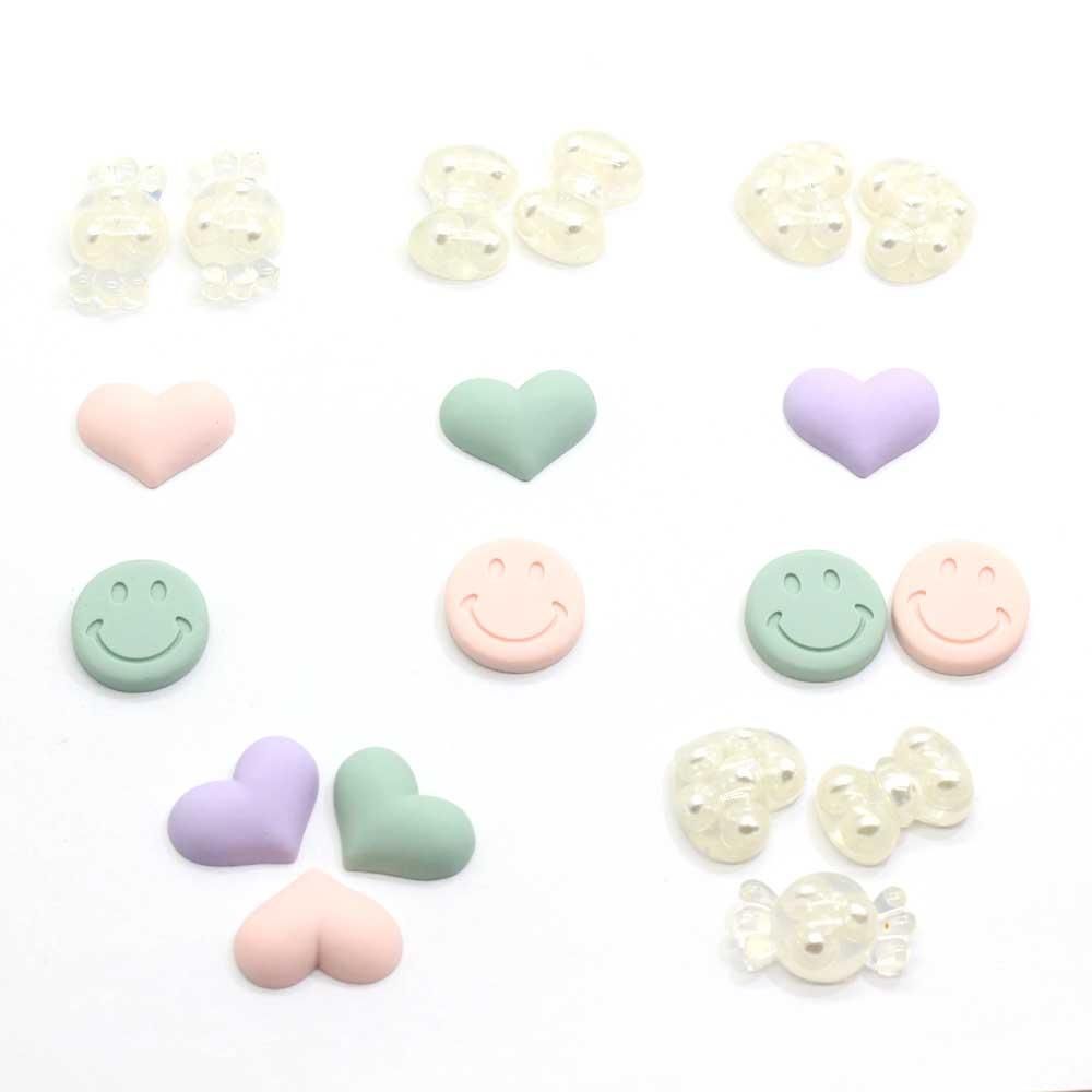 60 x Mixed Flat backs Hearts Resin Pearls Bow Flower Embellishments Cabochon