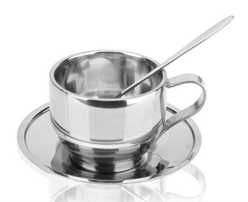 Set De Tasses à Café En Inox 304 | 2 Tasses + Soucoupes + Cuillères | 8x5,7 Cm | Pour Expresso, Latte, Thé | Isotherme Double Paroi - 9