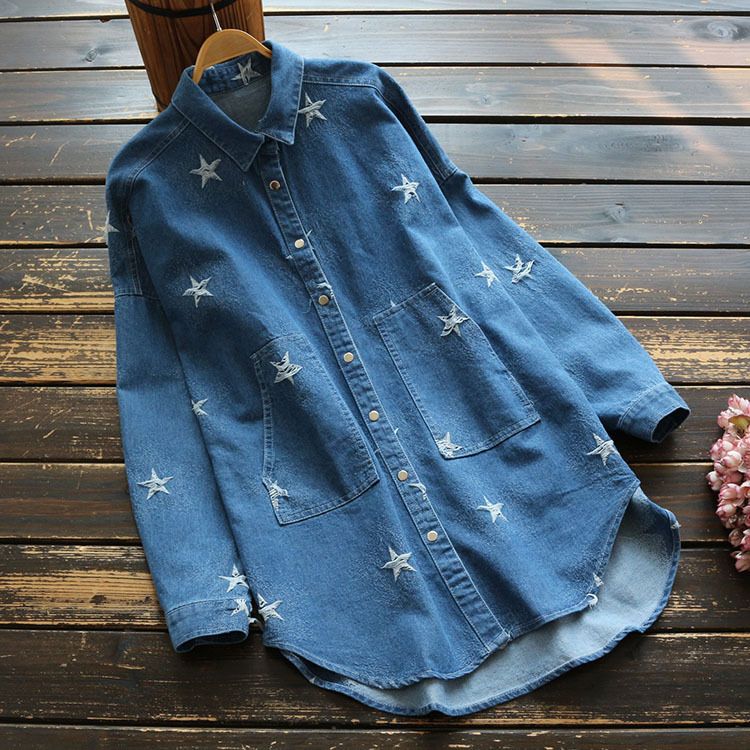 embroidered denim shirt womens