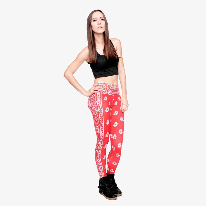 Women Cashew Nut Red Bandana Pencil Fit Skinny Stretchy Yoga Leggings New