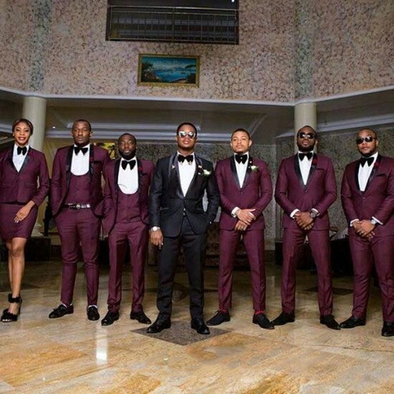 burgundy and black men's outfit