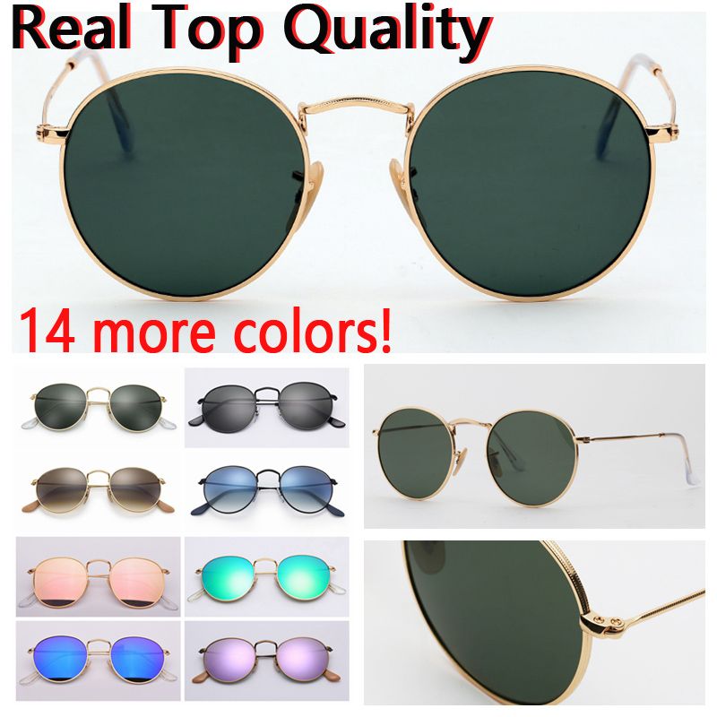 Womens Fashion Sunglasses Round Metal Model Real Glass Lenses Sun