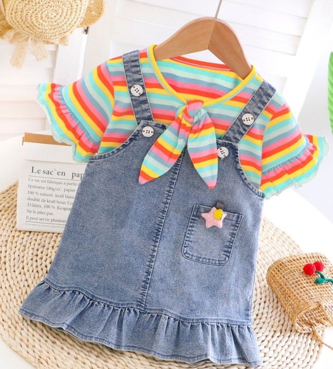 21 Ins Hot Summer Baby Girl Designer Luxury Clothes Short Sleeve Striped T Shirts Denim Skirts Ruffled Girls Dress Clothing Set From Cutebaby18 5 03 Dhgate Com