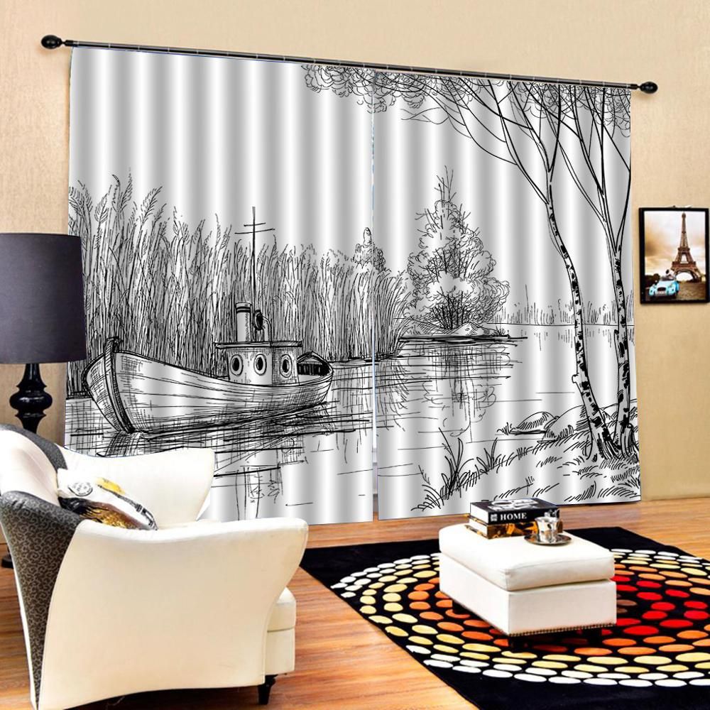 compre cortinas grises dibujan sala de estar cortinas decoracion dormitorio 2 paneles hookswindow cortinas a 59 2 del xuol dhgate com