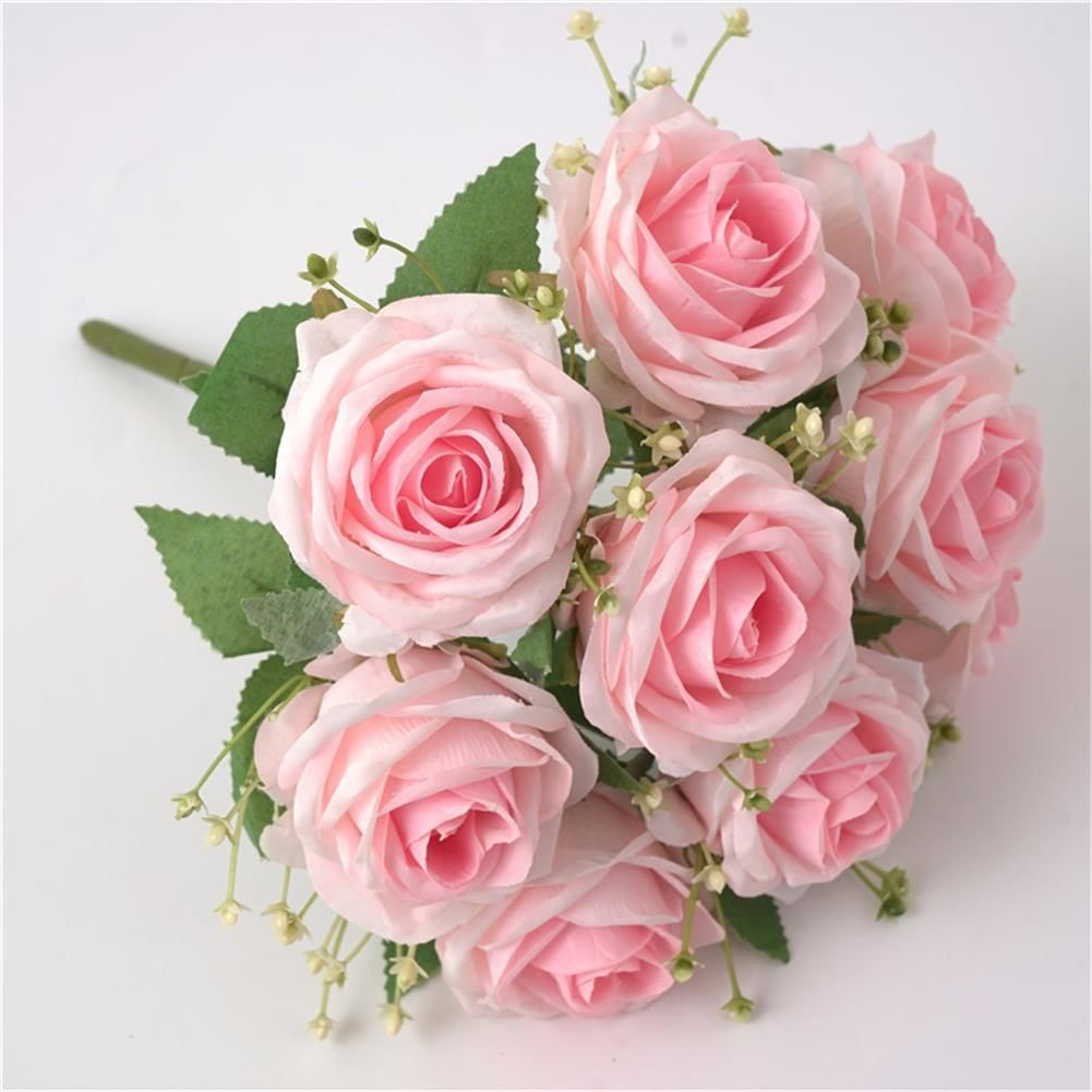 18 Heads Fake Silk Flowers Bouquet Artificial Rose Wedding Floral Decor Plant Uk