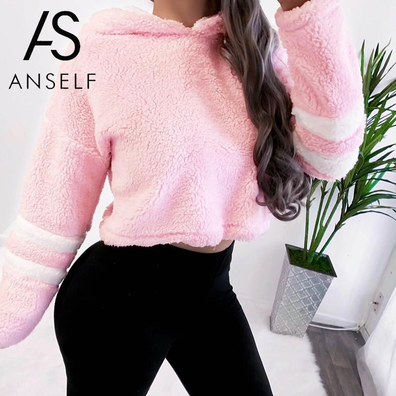 Compra Peluche Sudaderas Con Capucha De Las Mujeres De La Cosecha Sudaderas  Con Capucha Para Niños Esquila La Rayada Floja Caliente Otoño Invierno  Suéteres Tapas Cortas Mujer Outwear Barato | Entrega Rápida
