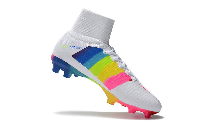 white rainbow football boots