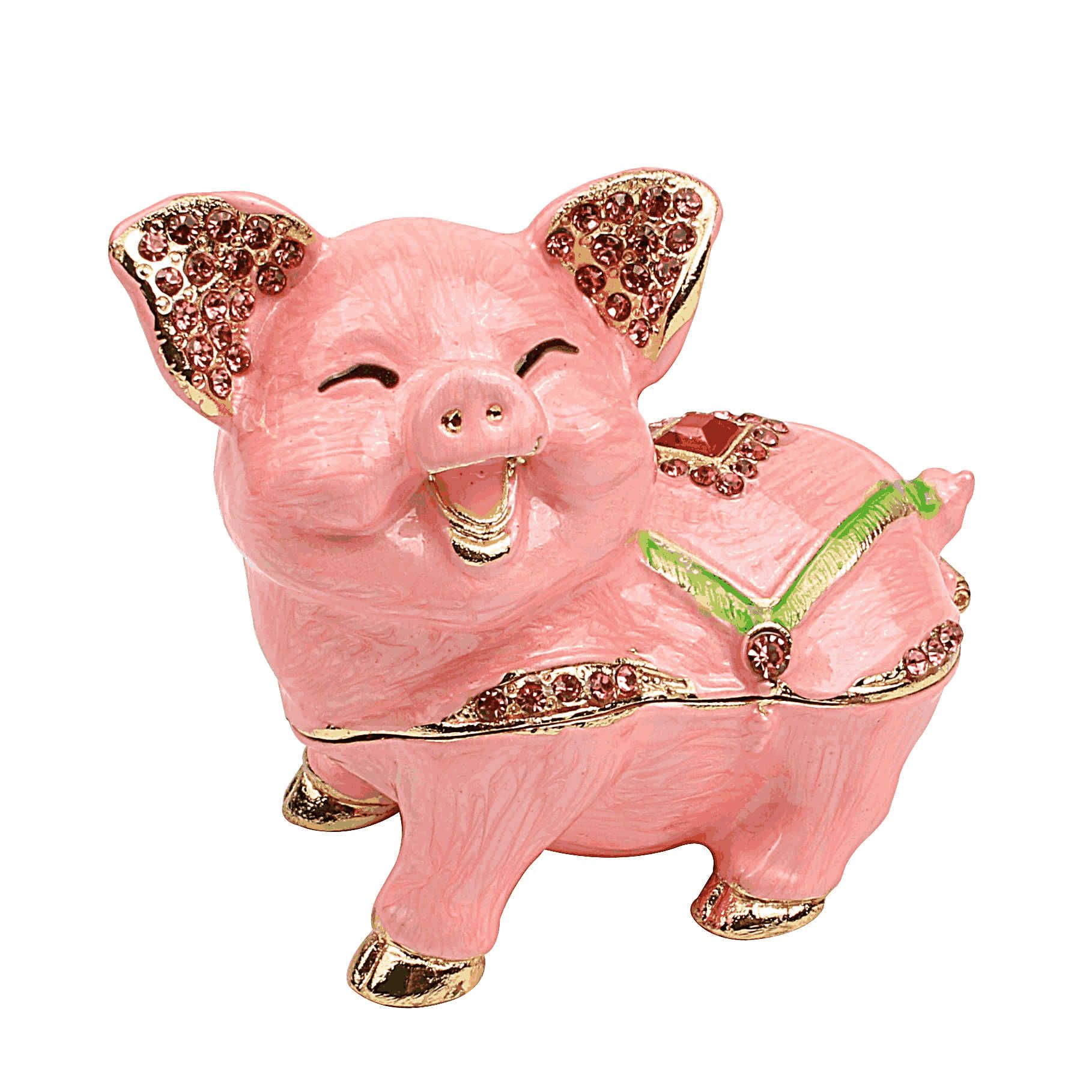 Mother`s Day Cute Smiling Pig Animal Figurine Trinket Box Ring Holder Pink 
