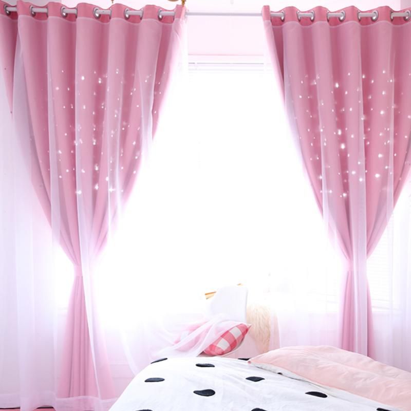 2019 Pink Openwork Stars Blackout Curtains For Living Room Girls