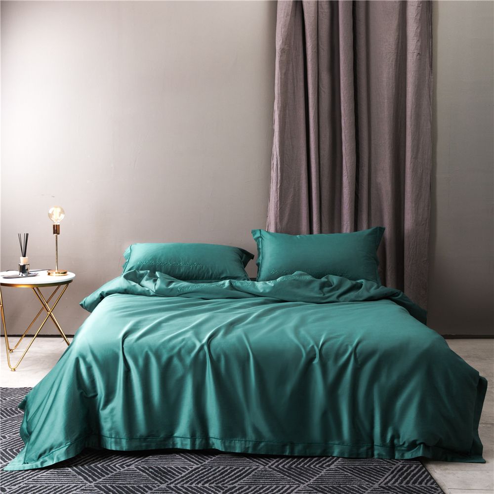 Egyptian Cotton Embroidery Blackish Green Queen King Bedding Sets