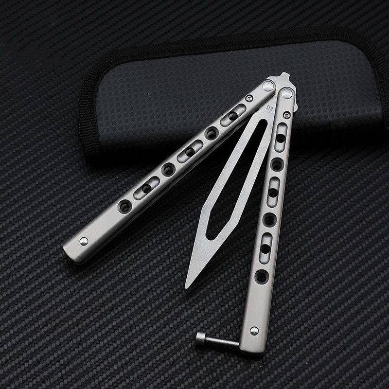 Balisong Titanium Sword D2 Blade TI Handle Trainning Trainer Knife Not