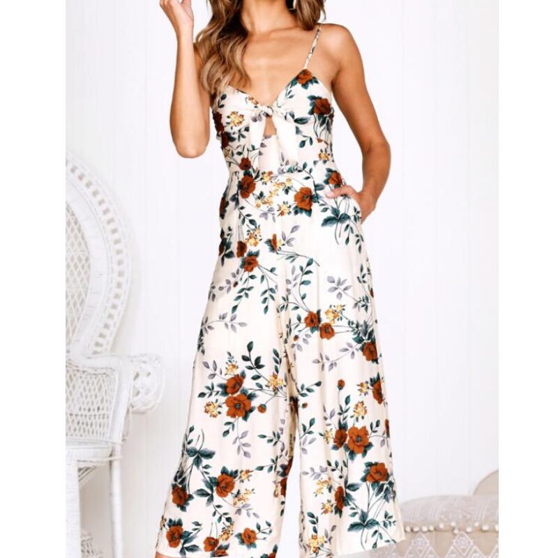 cotton slim printed wide leg jumpsuit