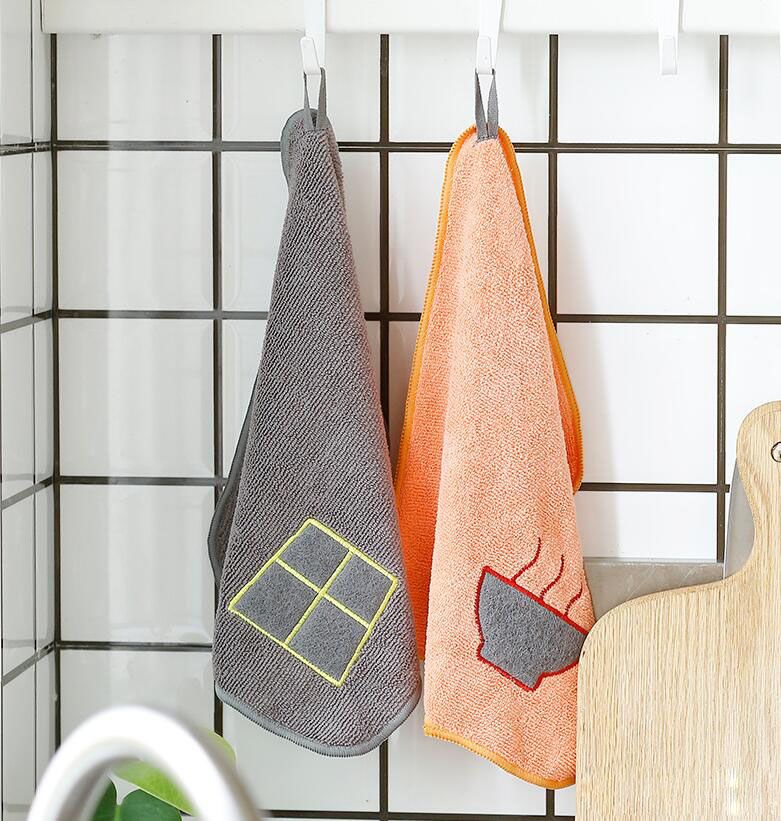 Embroidery Towel Kitchen Dish Towel Scouring Pad Rag Microfiber