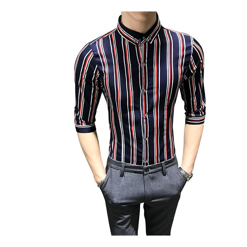 Camisa de vestir a rayas moda para hombre Camisa de manga 3/4 Camisa