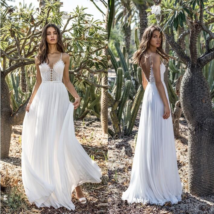 Compra Vestido De Playa Para Mujer Vestidos De Noche De Fiesta De Spaghetti  De Cuello En V Blanco Barato | Entrega Rápida Y Calidad | Es.Dhgate