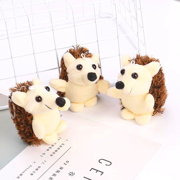 10cm Cute Brown Plush Hedgehog Keychain Anime Bag Mobile Phone Pendant Key Ring