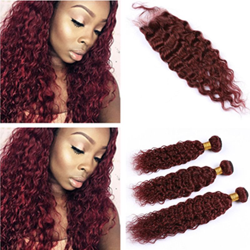 99j Burgundy Peruvian Hair Weaves Wet And Wavy Human Hair 3bundle