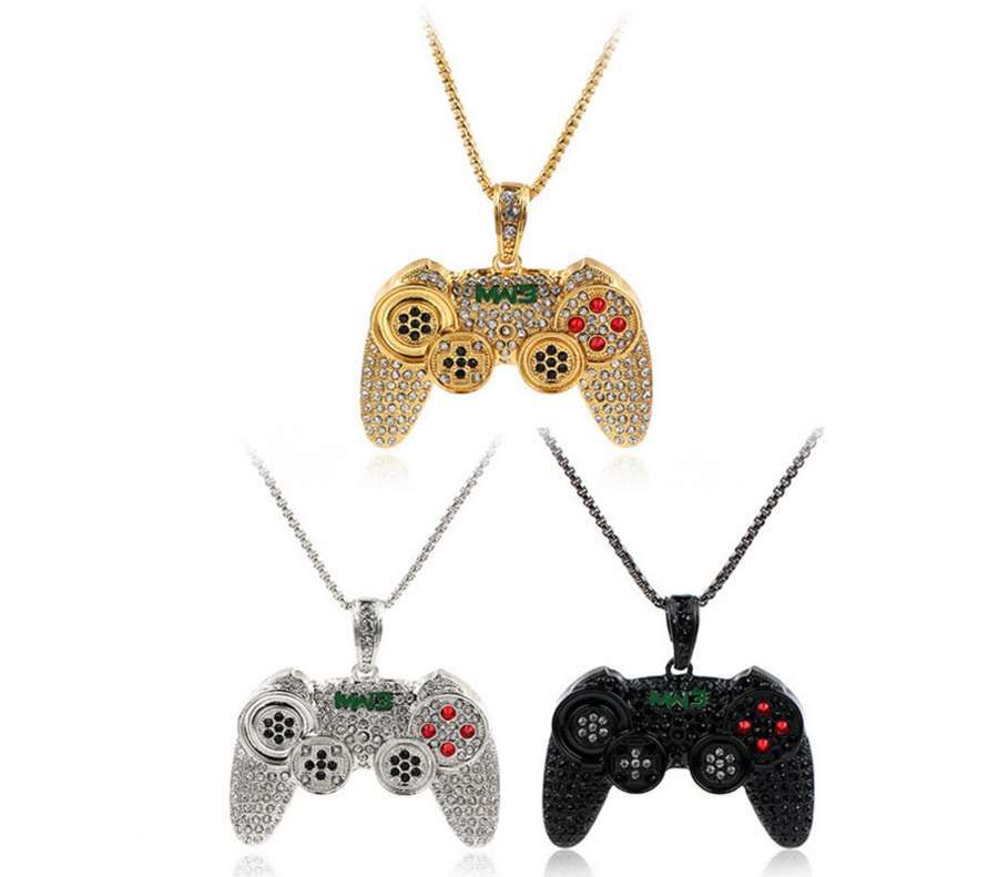 Wholesale Game Controller Necklace Mens Cuban Necklace Full Rhinestones ...