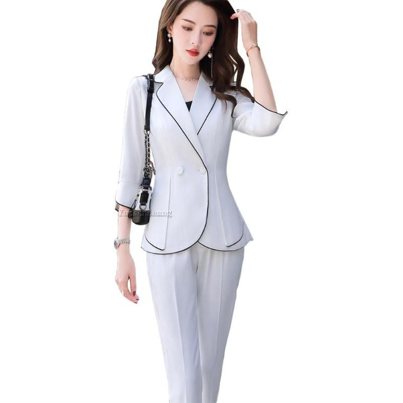 black and white pant suit