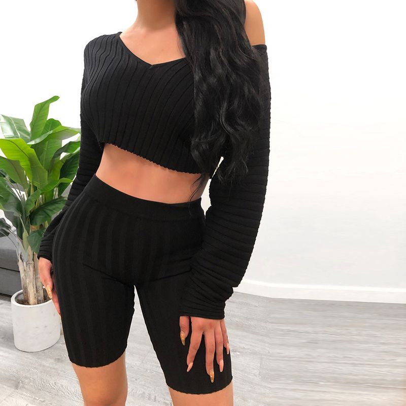 black long sleeve two piece set
