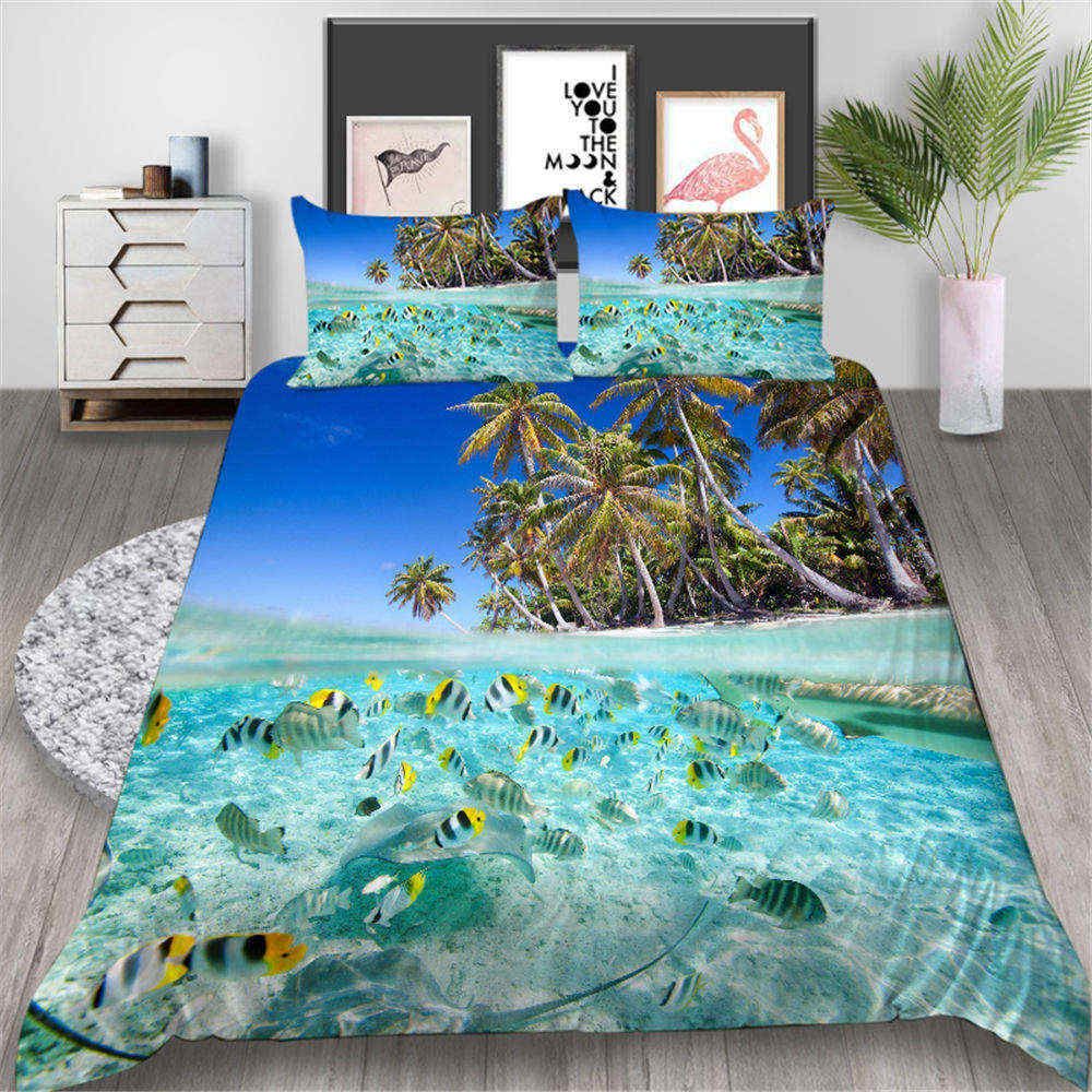 3d Printed Bedding Set King Fashion Tropical Seaside Fish Duvet