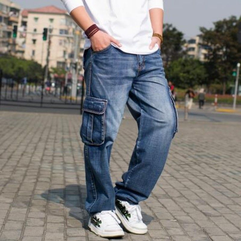 Compra Pantalones Vaqueros De Los Hombres Moda Fresca Para Hombre Sueltos  Retro Bolsillos De Mezclilla Pantalones Street Boys Hip Hop Casual Baggy  Pantalones Tamaño 30 46 Barato | Entrega Rápida Y Calidad | Es.Dhgate