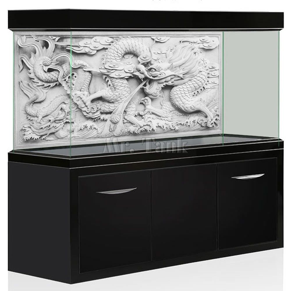  HD Aquarium Background Poster 3D Effect Grey Dragon Cameo PVC Fish  Tank Wall Sticker Decorations