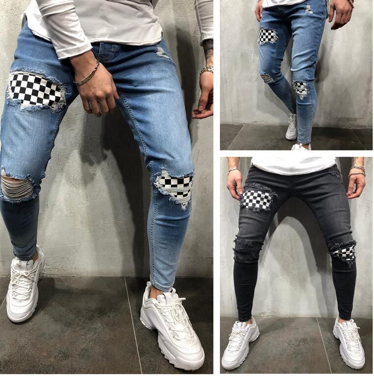 patchwork skinny jeans mens