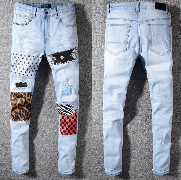 Acquistare Nuove Cuciture Stampa Leopardata Uomini Strappati Jeans  Strappati Mens Jeans Moto Dritti Biker Causali Pantaloni Stile Streetwear  Mens Holes Economico | Consegna Veloce E Qualità | It.Dhgate