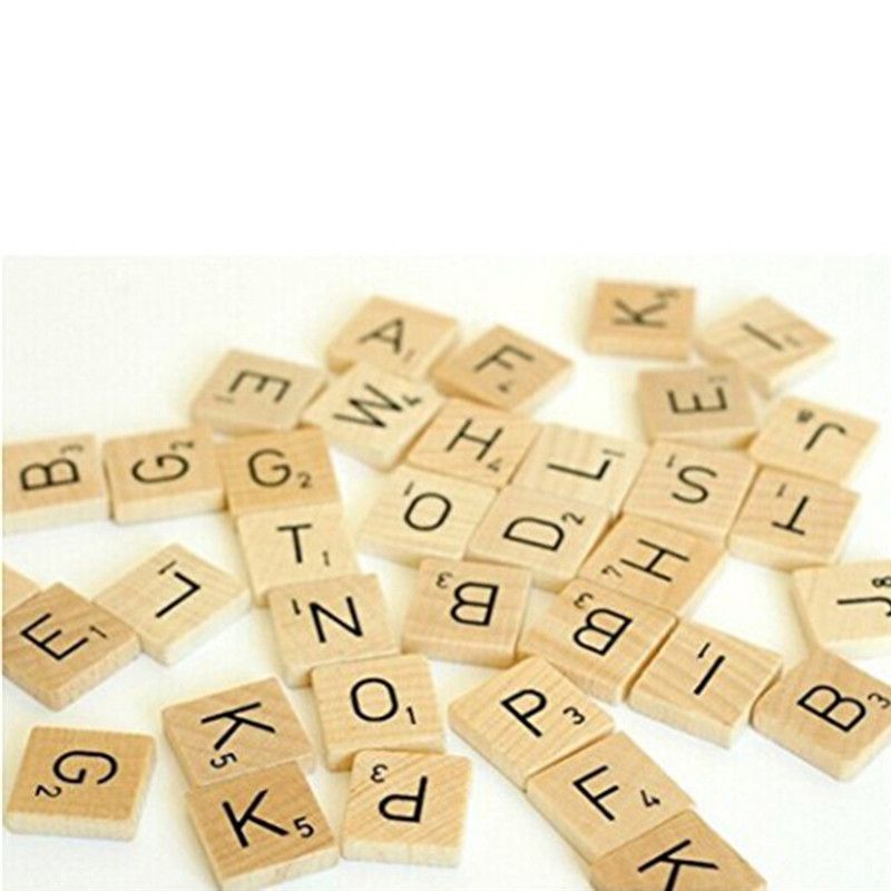 100/200 Legno Scrabble Piastrelle Nero Lettere Per L'Artigianato Alfabeti 