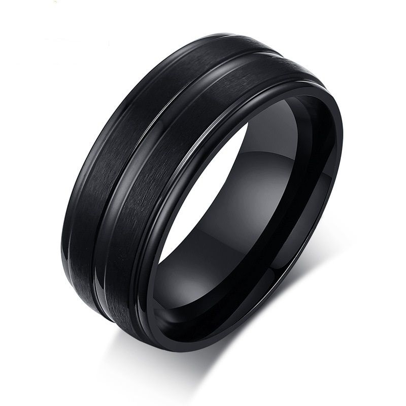 8mm negro Moda anillos los hombres simples Anillo de acero inoxidable Regalo de
