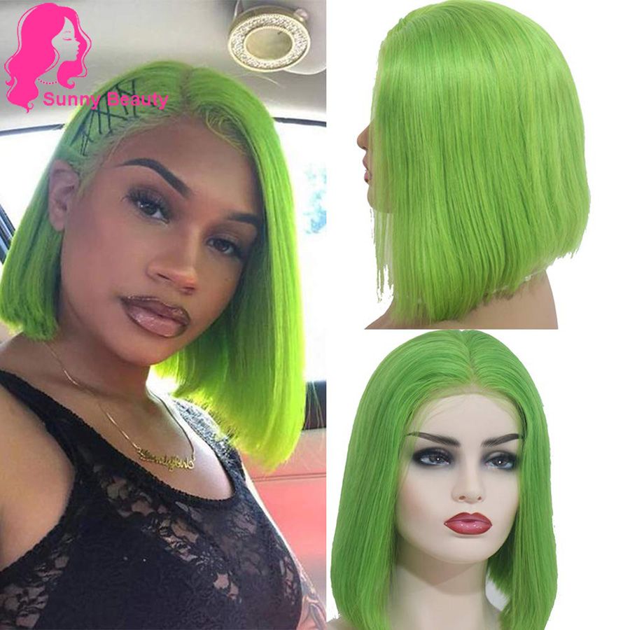 Apple Light Green Lace Front Wig Colo Bob Cut Short Bob Style 100