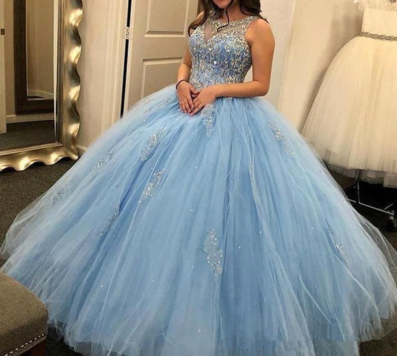 Compra 2020 Nuevo Llegada Bola Vestido Quinceañera Vestido Sweetheart Light  Sky Blue Lace Beading Apliques Formal Evening Party Formal Bata Barato |  Entrega Rápida Y Calidad | Es.Dhgate