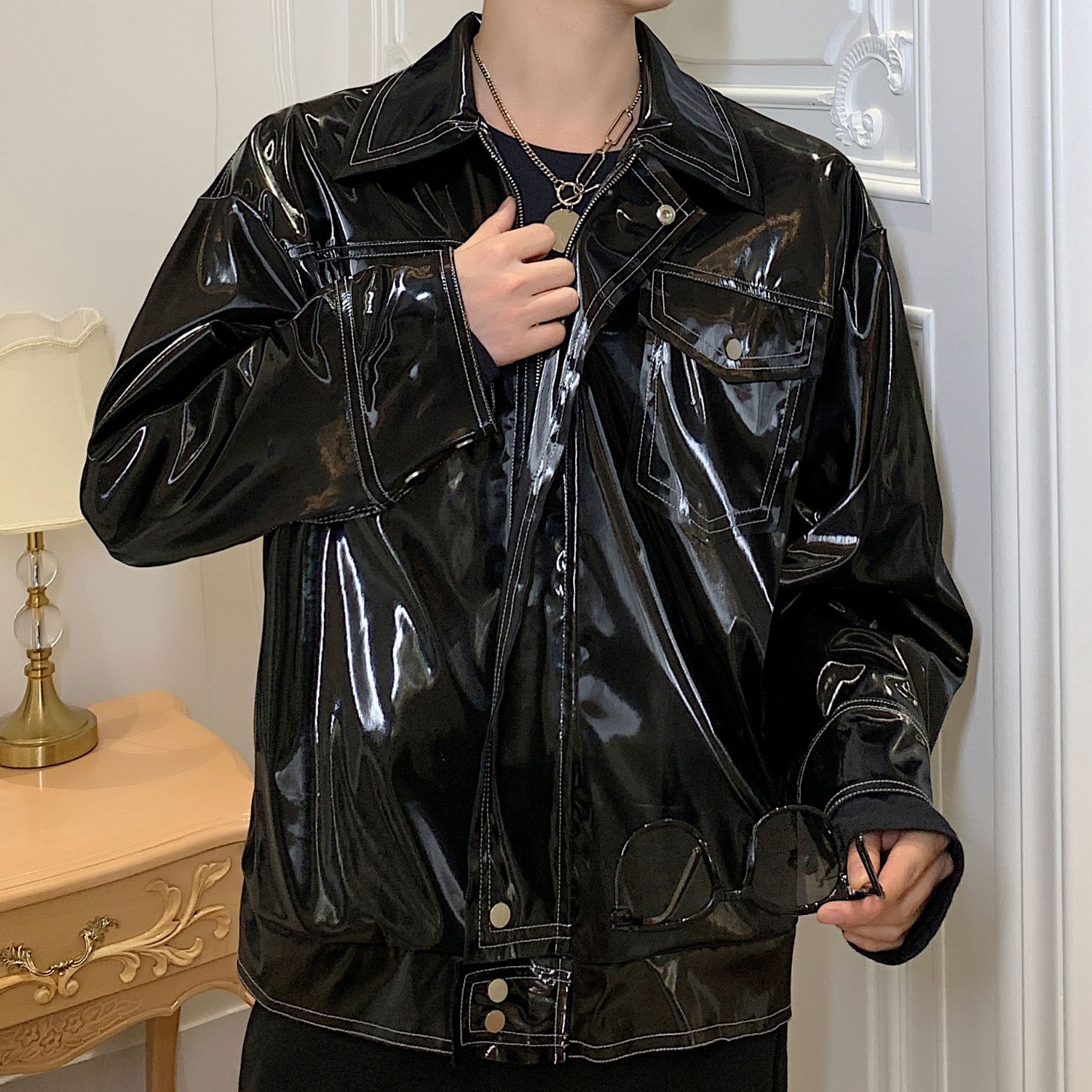 jaqueta de couro masculina punk