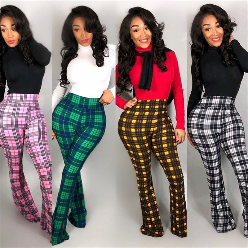 Compra Para Mujer Pantalones De Diseño A Cuadros De Colores Casual  Pantalones Acampanados Para Mujer Ropa De Diseño De Verano Barato | Entrega  Rápida Y Calidad | Es.Dhgate