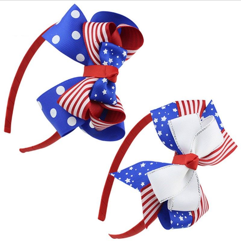 Red White Blue Star Print Newborn Headband Baby Girl Hair Fourth Of July Bow