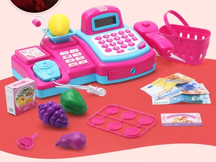 N/V Juguetes para el hogar de los niños Mini supermercado cajero juguetes calcular regalos de las niñas con sonido y luz caja registradora juguete 