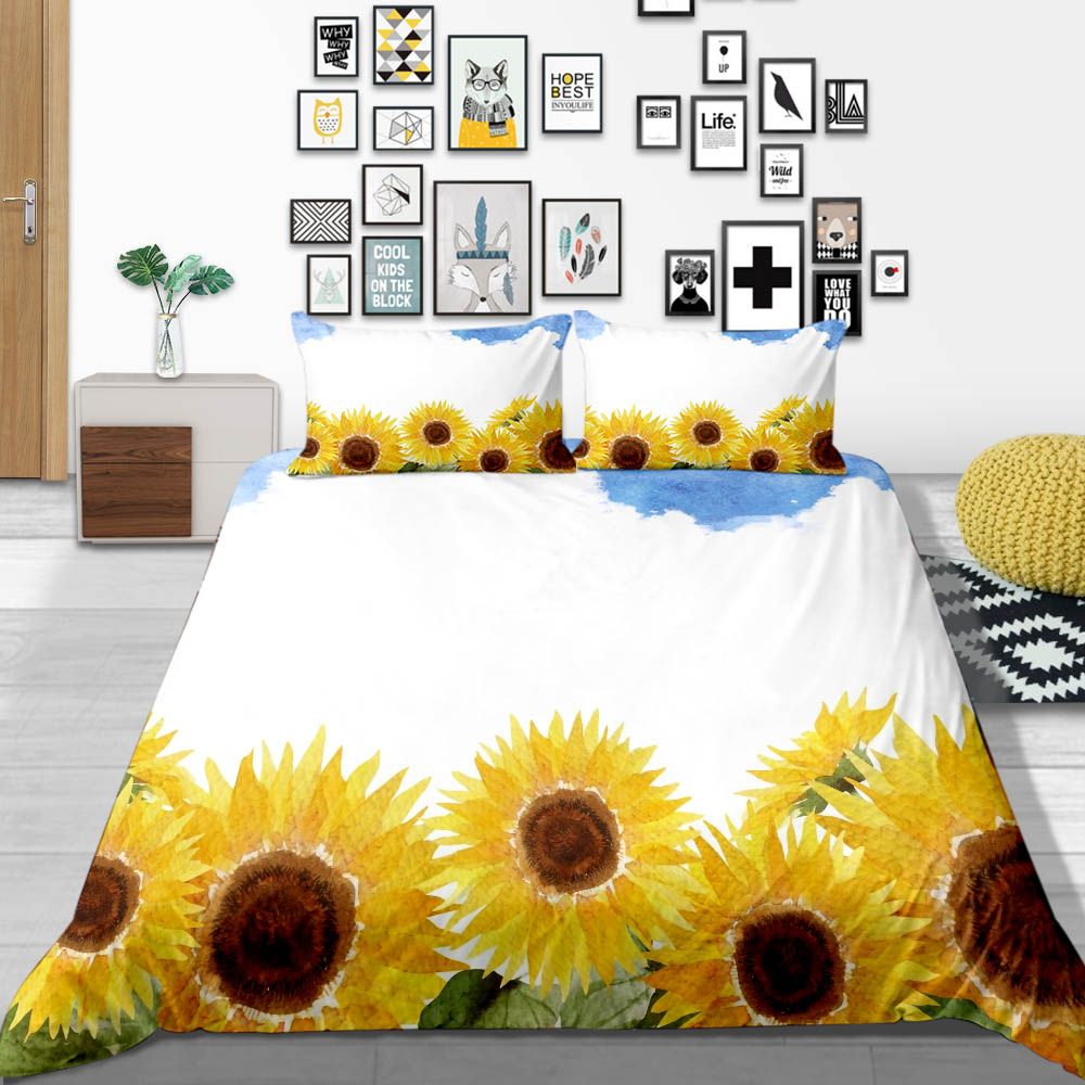 Designer Bedding Set King Artistic Simple Classic Sunflower Duvet