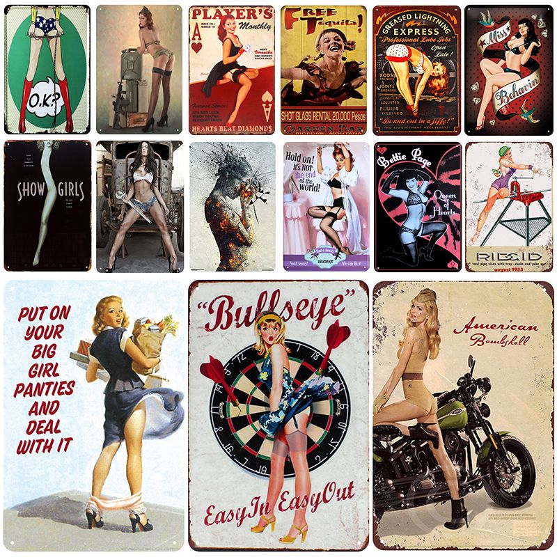 US SELLER cheap wall art Deuces Wild Auto Shop Garage pin-up girl metal sign 