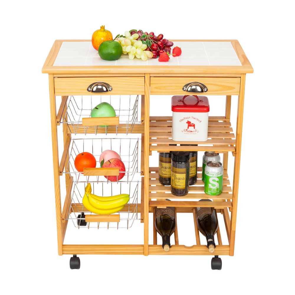 2019 Best Choice Products Rolling Wood Kitchen Storage Cart Dining