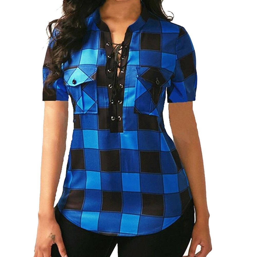 Mujeres Camisas A Cuadros 2019 Primavera Blusas Manga Larga Camisa De Oficina Dama De Con Cordones Camisa Túnica Tops Tops Tamaño De 19,47 € | DHgate