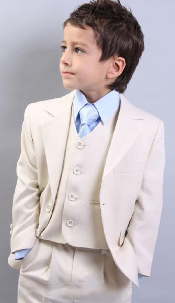 Acheter 2019 Trois Pièces De Mariage Garçons Smokings Tigos Col En Encoches Deux Bouton Garçon Tenue De Soirée Enfants Costumes Pour Prom Party Beige