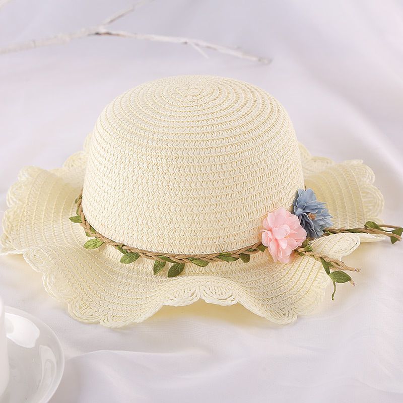 1pcs Sunhat Beautiful Lace Decor Bow Sun Cap Makeup Cap for Outdoor Beach Girl Travel Kid Children Girls,A