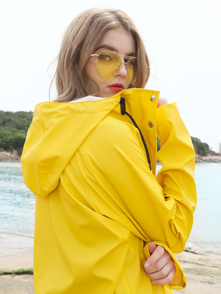 womens yellow hooded raincoat